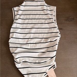 Large Striped Sleeveless Turtleneck Top